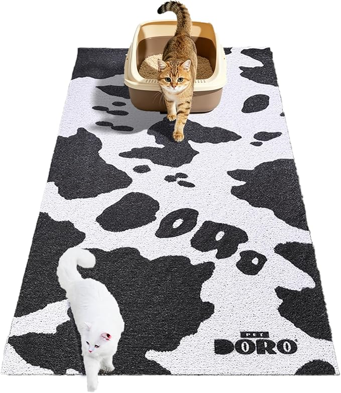 Doro Cat Litter Mat XL 47x23 Inch Waterproof Litter Trapping Mat | Original Cow Pattern Design, Extra Large Size, Durable PVC, Easy to Clean, Urine-Proof