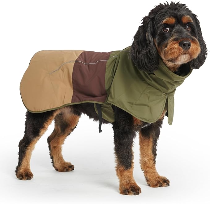 Spark Paws Dog Raincoat, Waterproof Windproof Rain Jacket, for Small Medium Large Extra Large Dogs, Reflective Breathable Full-Body Coverage Dry Suit - Green Brown Tan, 2XL