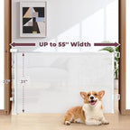 Retractable Baby Gate for Stairs & Doorways, Dog Gate Indoor Outdoor | Extends to 55" Wide 34" Tall Mesh Child Gate for Hallways, Deck, Porch, Pet Toddler Safety Essentials, Easy Install, White