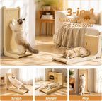 26.8" Sisal Cat Scratchers with Bell Plush Balls,Wooden Furniture | L Shaped Scratching Post for Indoor Cats,Vertical Cat Scratcher Board Natural Sisal Scratcher Pad to Protect Furniture