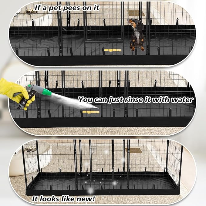PJYuCien Rectangle Playpen Bottom Pad for 24'' Width 8 Panel Pen, Black | Protect Floor, Easy to Move and Clean, Perfect for Puppy, Duck, and Other Small Animals, Hook Connect