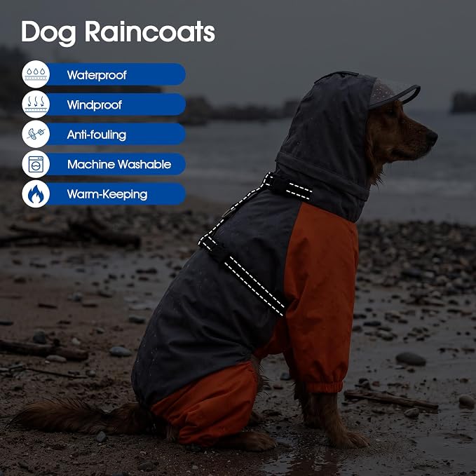 Nanaki Waterproof Dog Raincoat-Full Body Adjustable Hooded Dog Rain Jacket | For Rainy Days,Hiking Camping,Reflective Safety Strips,Full-Body Protection,Easy On/Off,Detachable&adjustable Hood,Breathable