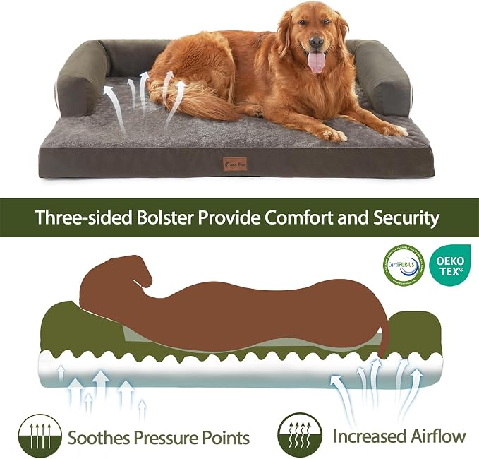 Orthopedic Dog Bed for Extra Large Dogs, Dark Green, 53x42in | Orthopedic Foam Relieves Joint Pressure, Bolsters Supports Head And Neck, Washable Cover, Non-Slip Bottom