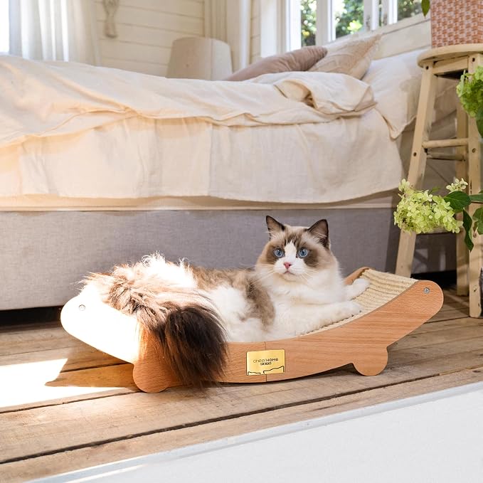 CHEERHOME PETS Sisal Cat Scratcher Bed Indoor Wooden Cat Furniture (Large) | Cat Hammock For Scratching Pad And Lounge. Natural Sisal Scratch Post. Space-Saving Cat Chair Design. Indoor Multi-Cat Home