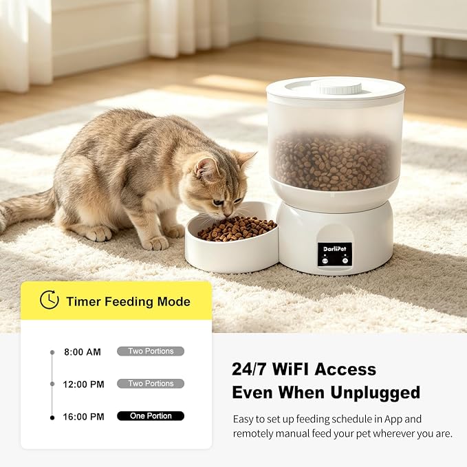 Automatic Cat Feeder,WiFi Auto Cat Feeder for Cats & Small Dogs | 24/7 WiFi Remote Access,180-Day Battery Life,Rechargeable Battery,Slow Feed Mode,Triple Fresh Seal, Quiet Dispensing, 2.5L