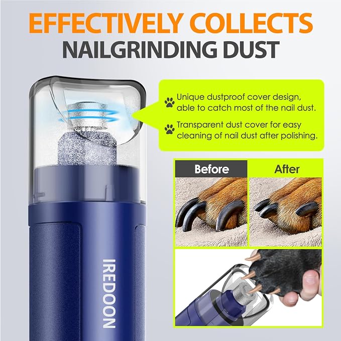 Dog Nail Grinder with 4 LED Lights, 3 Speeds Super Quiet for Pets | Low Vibration, Electric Pet Nail Grinder, Professional Painless Paws Grooming & Smoothing for Small to Large Dogs Cats(Blue)