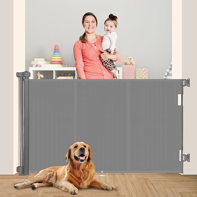 Miumoon 71 inch Reinforced Retractable Baby Gates 42 inch Tall | Retractable Dog Gate with No Crawl Through Reinforced Strip, 6 FT Retractable Gate for Stairs,Doorways,Hallway,Indoor/Outdoor