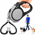 Double Retractable Dog Leash for Two Dogs Up to 115 lbs - 18.6 ft Coupler Leashes for Small Medium Dogs - One Locked System, Non Slip Grip, Tangle Free (Grey)