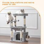 Heybly Cat Tree, Kitten Tower with Large Soft Cat Basket HCT008SW | Cat Condo with Spacious Cat Bed Cave with Hidden Space, Sisal Scratching Posts, Dangling Ball for Indoor Cats, Light Gray
