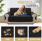 H.VERSAILTEX 100% Waterproof Love Seat Covers Washable Modern Love Seat Covers Thick Soft Couch Cover for Dogs with Elastic Straps (Loveseat, Black/Beige)