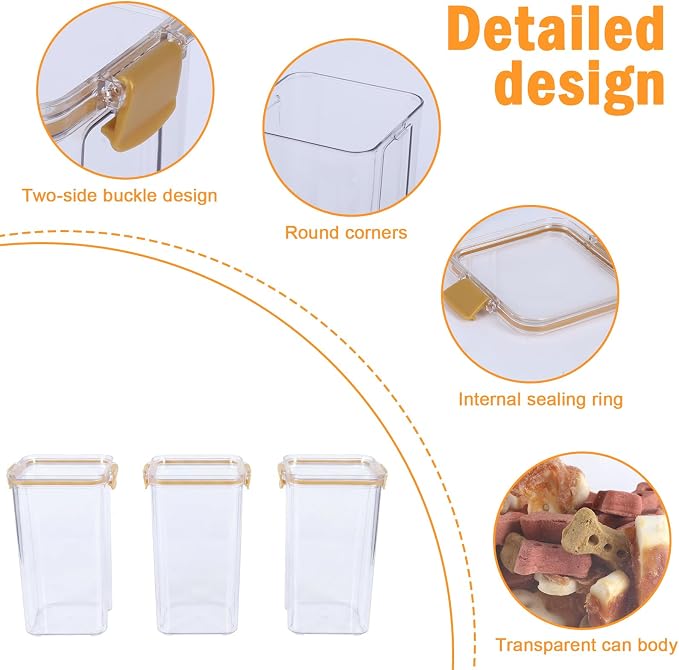 3Pack Pet Food Storage Containers, Airtight Dog Food Storage Container with Locking Clips, Dog Treat Container with a Stickers & Pen for Customizing, for Pet,Bird Seeds,Dog & Cat Treats(Golden)