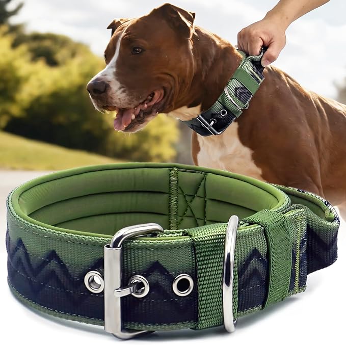 Dog Collar for Large Dogs,2 in Wide Heavy Duty,Pressure-Relief Padded, C-S | Professional Protection for Large and Giant Breeds,Handle for Control,Stainless Steel Buckle Ultra Safety,17-20 in