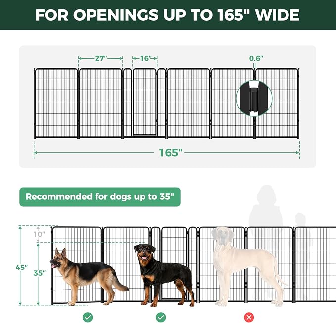 FXW Dog Gate, Extra Wide Adjustable for Openings Up to 165", 45" H | Flexible Space Control, Easy Walk-Through Access, 5 Panels + 1 Gate, For Large Dogs, Garage Use