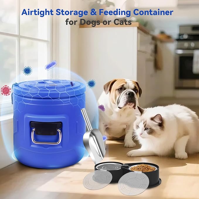 Newget 15lb Airtight Stainless Steel Dog Food Storage Container with Scoop | Airtight, Sturdy, Moisture-Proof, Large Metal Cat & Dog Food Container with Lid, Prevents Pets from Opening, Easy to Clean