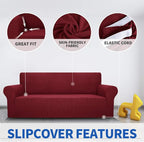 MAXIJIN Stretch Loveseat Sofa Slipcovers 1 piece Love Seat Couch Covers for 2 Cushion Couch Non Slip Sofa Cover Washable Dog Cat Proof Furniture Protector Pet Friendly (Loveseat, Wine Red)