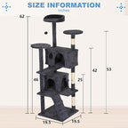 FDW | 62" Cat Tree Tower | Dark Gray | Multi-Level Indoor Activity Center with Sisal Scratching Posts, Condos, Plush Perches, Hanging Cat Toys | Sturdy, Easy to Assemble | for Kittens & Adult Cats