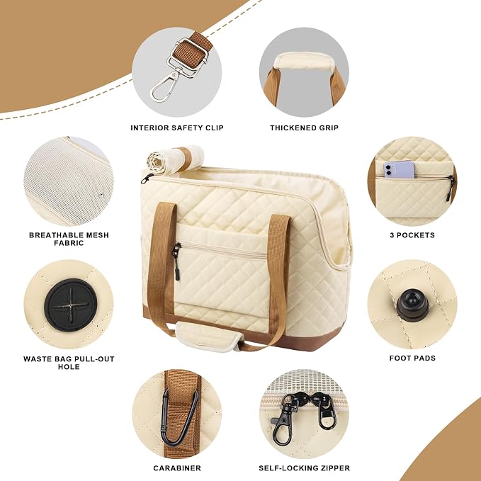 Dog Purse Carrier for Small Dogs, Soft Sided Pet Carrier with Pockets, Foldable Dog Carrier Purse for Puppy, Rabbit, Cat, Washable Breathable Pet Carrier, Dog Carrier Bag for Outdoor Shopping Travel