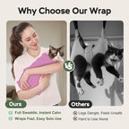 Cat Wrap for Cutting Nails, Self-Adhesive Cat Nail Clipping Restraint Bag, Anti-Scratch Cat Grooming Swaddle for Meds, SubQ Fluids, Ear Cleaning, Teeth Brushing & Vet Visits,Pinkish Purple,L