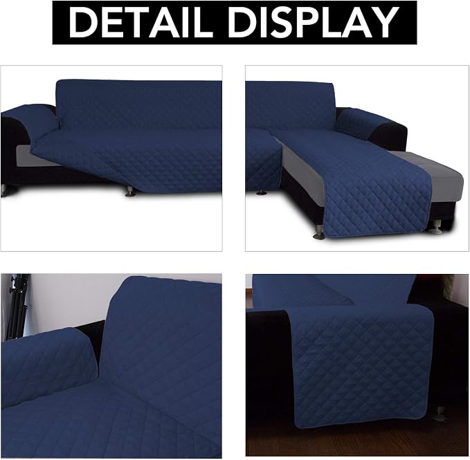 Easy-Going Reversible L-Shape Sectional Couch Cover, Large, Navy/Navy | Soft Sofa Slipcover For Dogs, Fits Left/Right Chaise Lounge Protector, Water Resistant Mat For Living Room