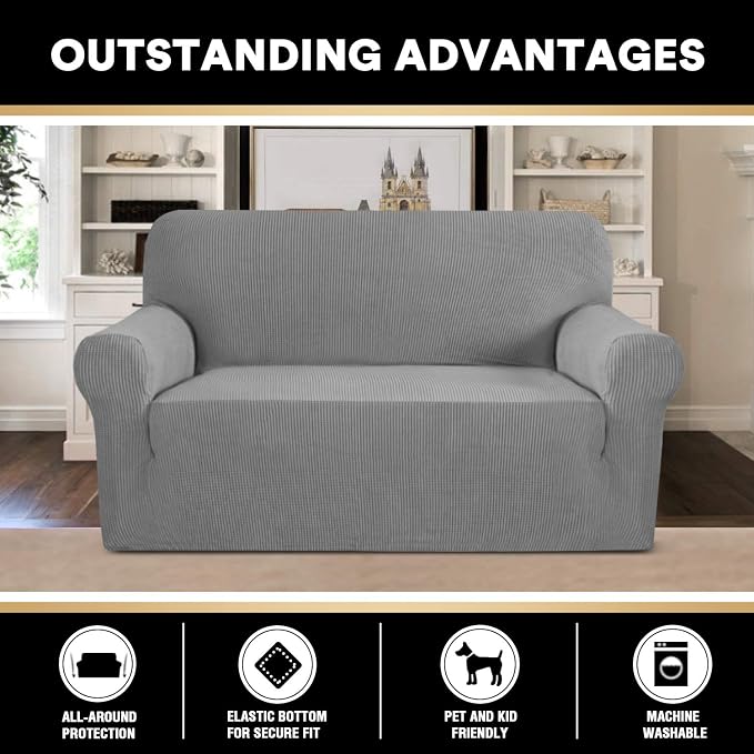 Stretch Loveseat Sofa Cover Slipcover Couch Cover for 2 Cushion Sofa Washable Sofa Cover for Pets Friendly Furniture Protector Covers with Non Slip Bottom(Loveseat, Dove)
