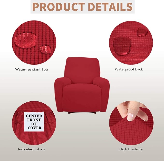 Easy-Going 100% Waterproof Recliner Chair Cover，1-Piece Recliner Slipcover | Dual Waterproof Couch Cover for Recliner，Leakproof Furniture Protector for Kids Pets Dog Cat Daily Stain, Christmas Red