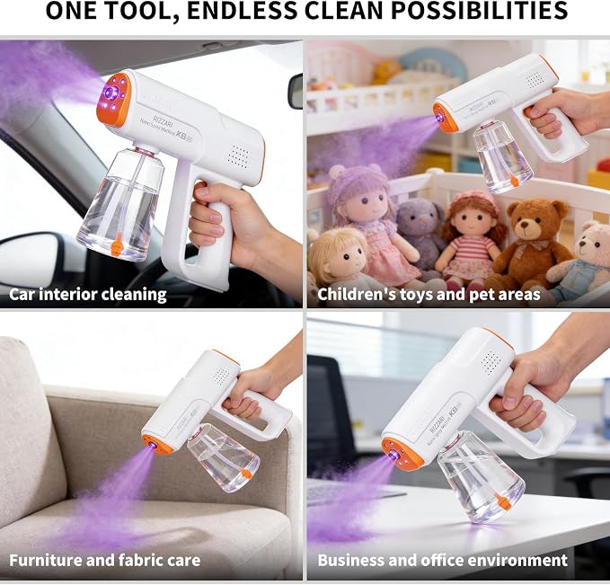 RIZZARI Cordless Pet Odor Control Spray Bundle, Rechargeable Nano Mist Sprayer with 500ml Pet-Safe Deodorizer for Cat Litter Boxes, Dog Beds, Carpets & Home Pet Areas