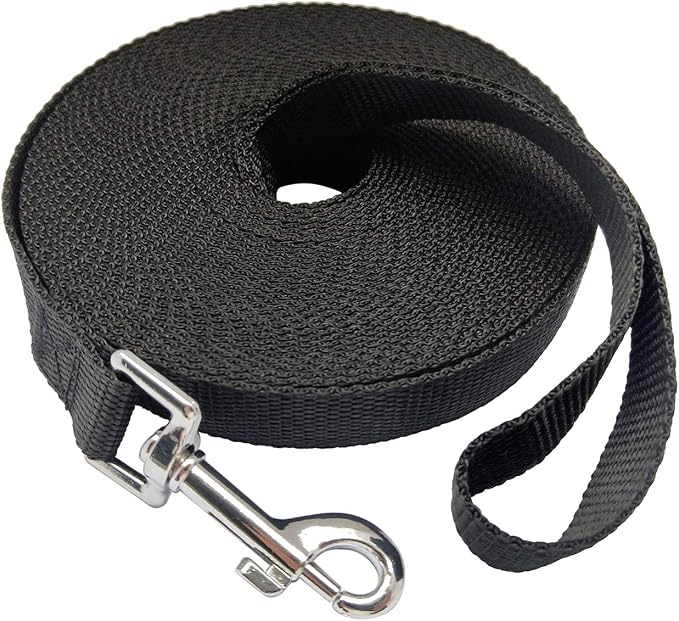 Nylon Training Dog Leash for Small Medium Large Dogs, 15ft 20ft 30ft 50ft Long Leash Dog/Puppy Lead for Obedience Recall Training, Camping (30ft, Black)
