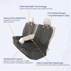 4Knines Dog Seat Cover for Back Seat, Heavy Duty Waterproof Rear Seat Protector for Large Trucks, SUVs, Cars - Fits 60/40 Split Bench with Middle Seat Belt, Non-Slip Backseat Cover (Extra Large, Grey)