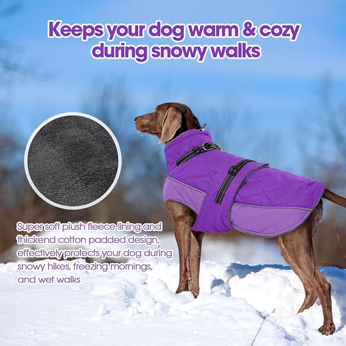 QBLEEV Warm Dog Jacket - Reflective, Adjustable Winter Coat with Turtleneck for Cold Weather, Waterproof Fleece Snowsuit for Small, Medium, Large Dogs