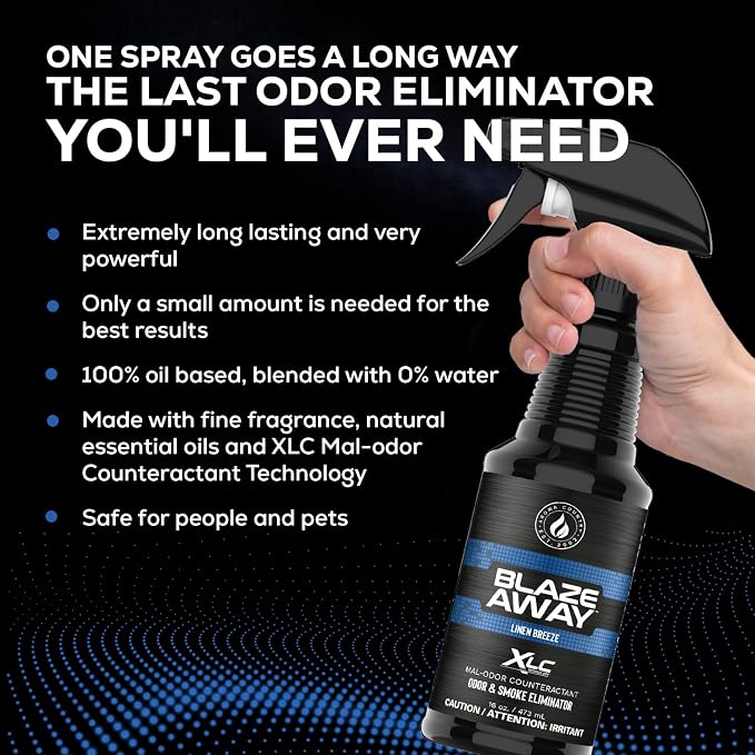 Blaze Away Linen Breeze Odor Eliminator Spray (16 Fl Oz) | Commercial Air Freshener • Professional-Strength • Long-Lasting • for Smoke, Pet, Bathroom, Vehicle, Hotel & Commercial Space