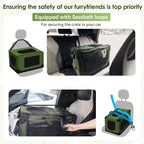 Soft Small Dog Crate - 24 inch Portable Travel Puppy Crate for Small Pets or 2 Cats, Collapsible Pet Carrier with 4 Mesh Doors, Car Kennel for Dogs with Handle for Indoor and Outdoor, Green