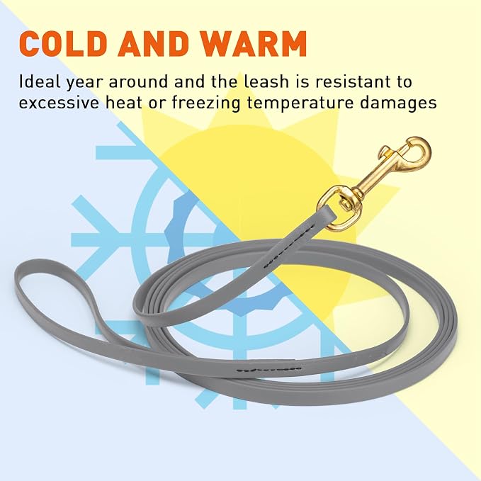 Viper Biothane K9 Working Dog Leash Waterproof Lead for Tracking Training Schutzhund Odor-Proof Long Line with Solid Brass Snap for Puppy Medium and Large Dogs, 15ft Battleship Gray