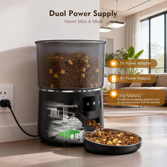 Automatic Cat Feeder with Voice Recorder & 4L Large Capacity – Programmable Pet Food Dispenser for Cats and Small Dogs, Up to 9 Meals Daily, Dual Power, Locking Lid & Freshness Protection