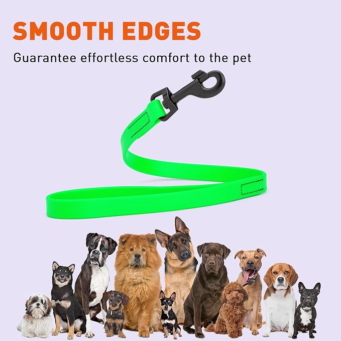 Dogline Biothane Waterproof Dog Leash Strong Coated Nylon Webbing with Black Hardware Odor-Proof Easy to Clean High Performance for Small or Large Dogs Made in USA 2 ft Lead, Tropical Green