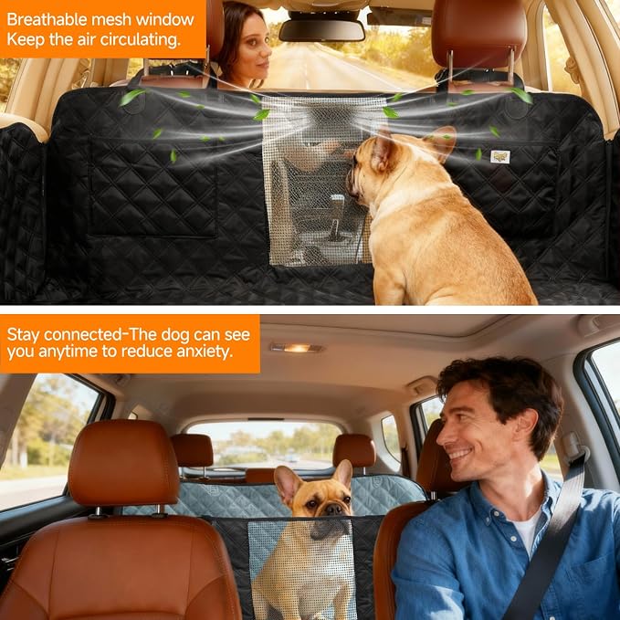 PETTALK Deluxe 2 Sided Dog Car Cover for Back Seat,Waterproof Protector | 2 Sided for Double Comfort 4 Seasons,Durable Heavy Duty,Anti Scratch,Non-Slip,Odorless,Cars SUVs Truck,Dog Seat Belt Included