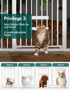 Babelio 36" Tall Baby Gate with Cat Door, CatPrivilege II, 29-40" | 6-Level Adjustable Metal Pet Gate, Auto-Close Safety Gates with Pet Door, Easy Walk Thru, White