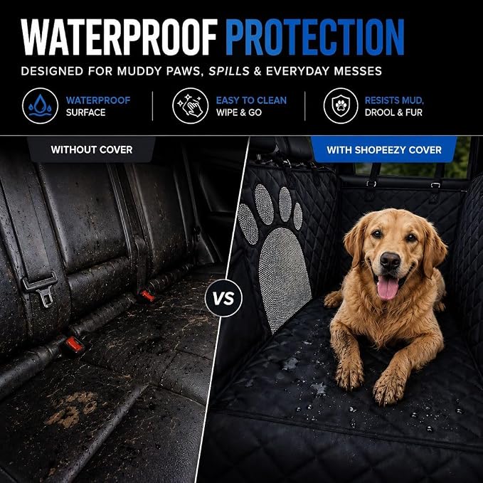Dog Car Seat Cover for Back Seat – Hammock Style Pet Seat Protector for Cars, SUVs & Trucks | Waterproof Backing, Non-Slip, Scratch-Resistant, Mesh Window, Adjustable Straps, Machine Washable
