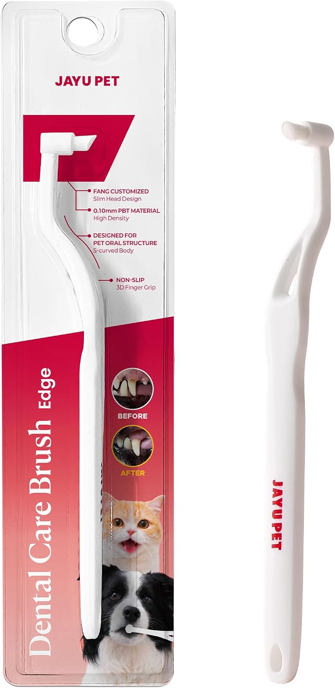 JAYU PET Dental Care Brush (Edge Bristles) 1ea - Micro Round Head Dog Toothbrush, Cat Toothbrush, Dental Care, Perfect for Kitten & Small Breed with End-tuft Diagonal-Shaped Bristle & Easy Grip Handle