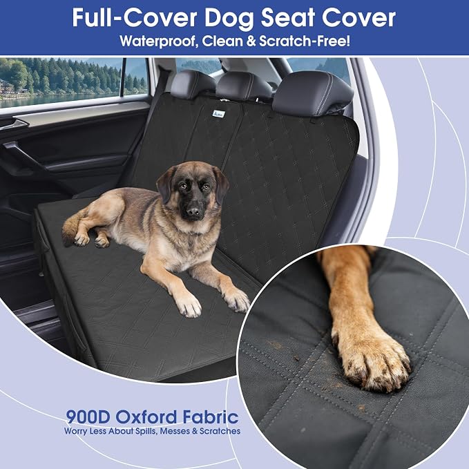ALLANSING Upgraded 900D Heavy Duty Dog Back Bench Seat Cover, Car Seat Protector, Seatbelt & Armrest Compatible, Waterproof & Non‑Slip for Dogs & Kids, Fits Compact Cars and SUVs