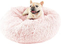 Himax 26in Covered Medium Dog Bed with Blanket Attached Calming Burrow Pink | Anti-Anxiety Donut dog bed with cover, Washable Round Fluffy Pet& Cat Beds