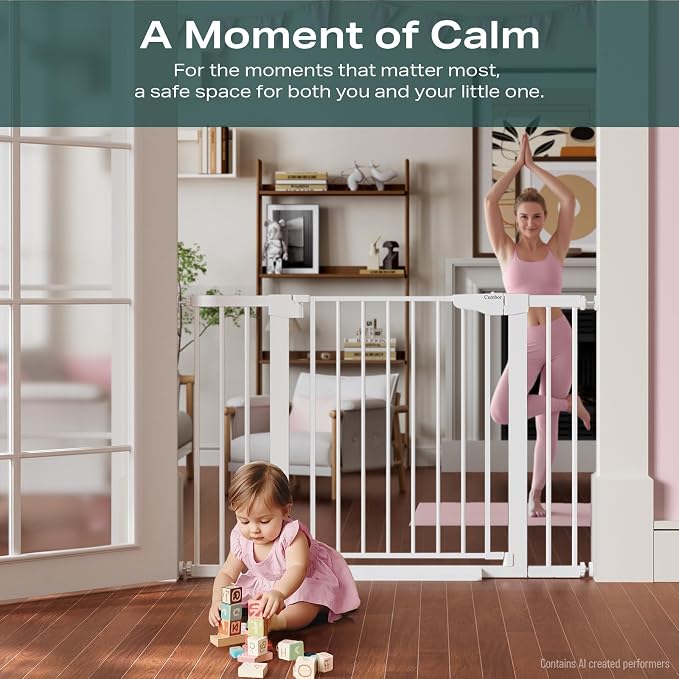 Cumbor 30-46" Baby Gate for Stairs, Auto Close Dog Gate for Doorways White | Toddler Safety Essentials for the House, Mom's Choice Awards Winner-Easy Install Pressure/Hardware Mounted Pet Gate for Dogs