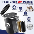 ENONCI Airtight Dog Treat Canister, 304 Stainless Steel Food Storage Jar with Date Dial Black-1.8L