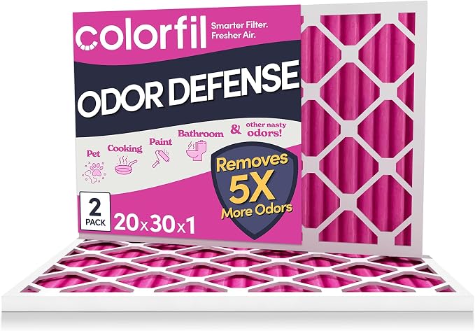 20x30x1 Air Filter (2-Pack) | Made in the USA | Color Changing | Remove Cat and Dog Odor | MERV 8 for Pet Hair Dander and Dust | 19.75"x29.75"x0.75" Exact Size