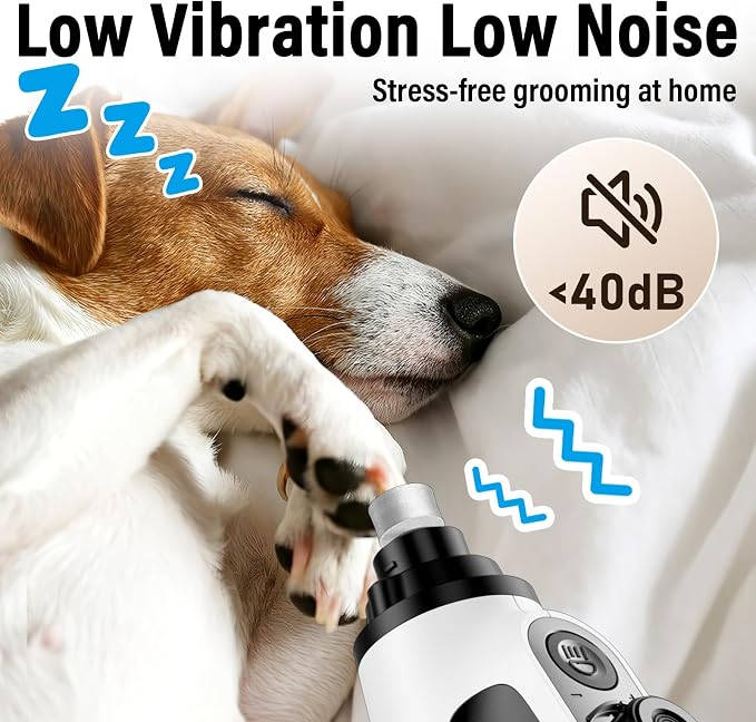 Casfuy Smart 6-Speed Dog Nail Grinder - 50% More Power Pet Nail Grinder with 2 LED Lights Quiet Rechargeable Electric Dog Nail Trimmers File Toenail Grinder for Large Medium Small Dogs & Cats (White)