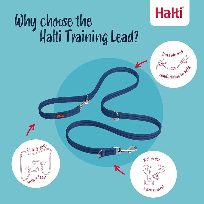 Halti Training Dog Leash | Size Small, Cobalt Blue, 2m | No-Pull Double-Ended Dog Leash | Light, Soft & Durable | Ideal for Obedience Training & Everyday Walks with Dogs & Puppies