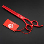 Purple Dragon 7.0 inch Dog Grooming Scissors Set with Silencer - Red | 4PCS Pet Grooming Shears Kit, Includes Curved, Straight & Thinning Scissors with Smooth Cutting and Comfortable Grip