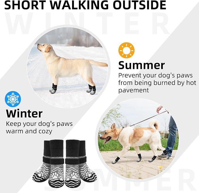 PUPTECK Anti Slip Dog Socks, Shoes with Grippers to Prevent Licking Hardwood Floors Traction, Rubber Boots & Paw Protectors for Small Medium Large Dogs Cold/Hot Pavement, Senior Dogs Booties Grey