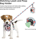 Petmolico No Pull Dog Harness Set with Leash Attachment Easy Control Handle Reflective Harness Vest Small Breed, Puppy Vest and Leash Set with Poop Bag Holder, Small - Green Flowers