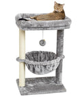 SYANDLVY Small Cat Tree for Indoor Cats, Activity Cat Tower with Scratching Post for Kittens, Cat Bed & Furniture with Basket & Hanging Ball for Play Rest | Scratching Post, Cat Bed & Furniture with Basket & Hanging Ball for Play Rest, Grey