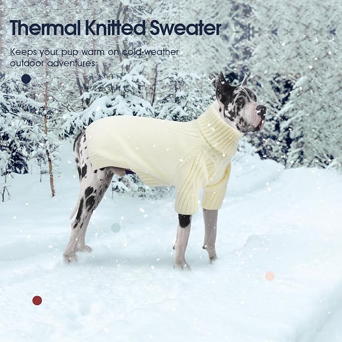 IECOii XXXL Dog Sweater,Warm Dog Sweaters for Extra Large Dogs Girl Boy,Stretchy & Cozy,Turtleneck Knitted Pullover for Pet Wear On Holiday,Easy On Doggy Sweatshirt for Labrador (White,XXXL)